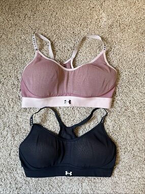 Under Armour Seamless Sports Bras in Mauve Pink and Black - Dual Pack